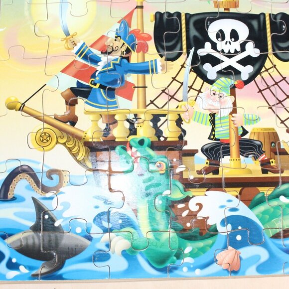 Melissa And Doug Wooden Puzzles Lot Of 2 Pirate Adventure Construction Themes - Picture 5 of 12